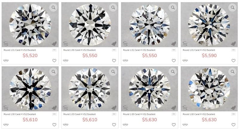 Eight ~1ct VS2 Excellent loose diamonds