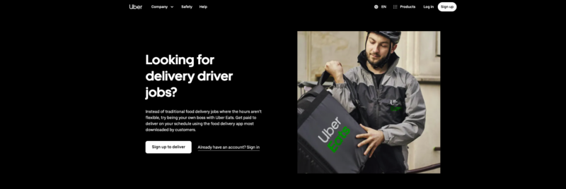 screenshot of uber eats homepage